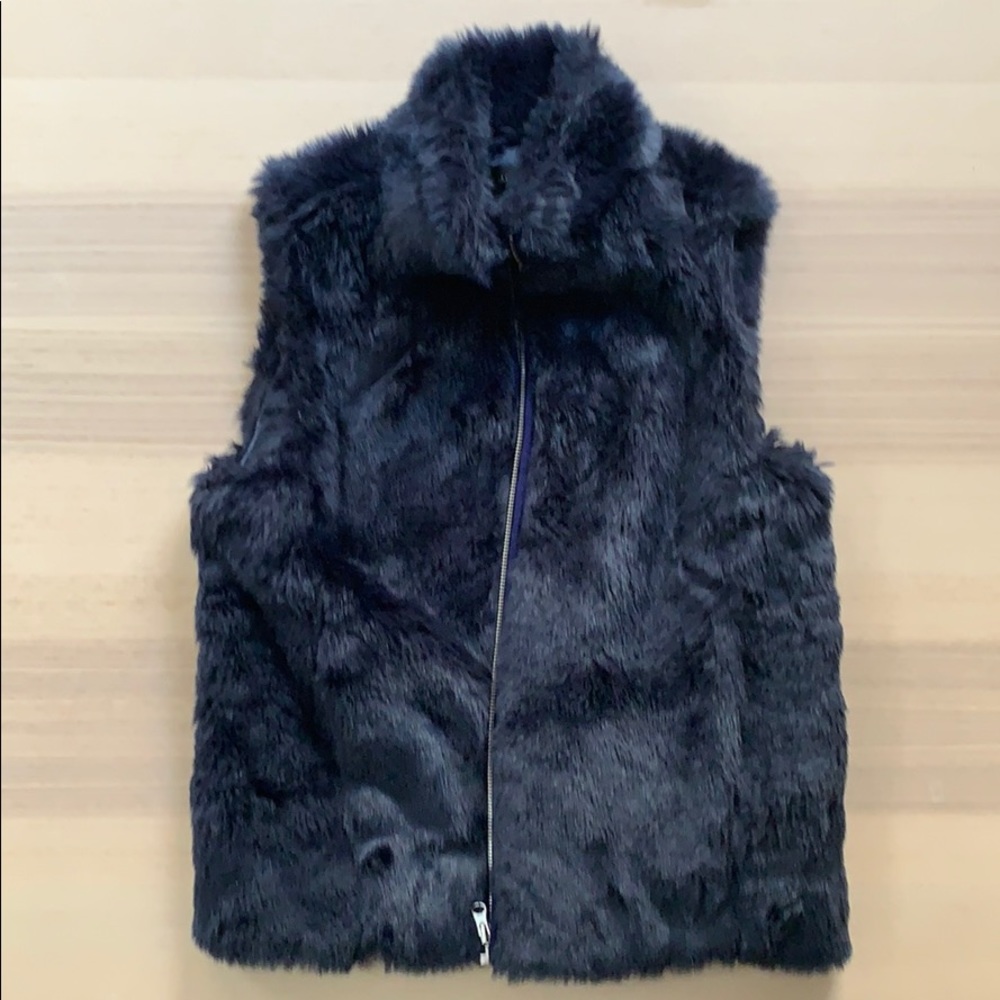 JCrew navy faux fur vest